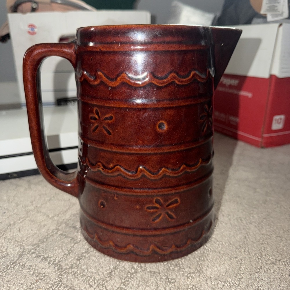 Marcrest Daisy Dot Pitcher Stoneware Oven Proof Brown 8" Tall Vintage - Picture 1 of 6